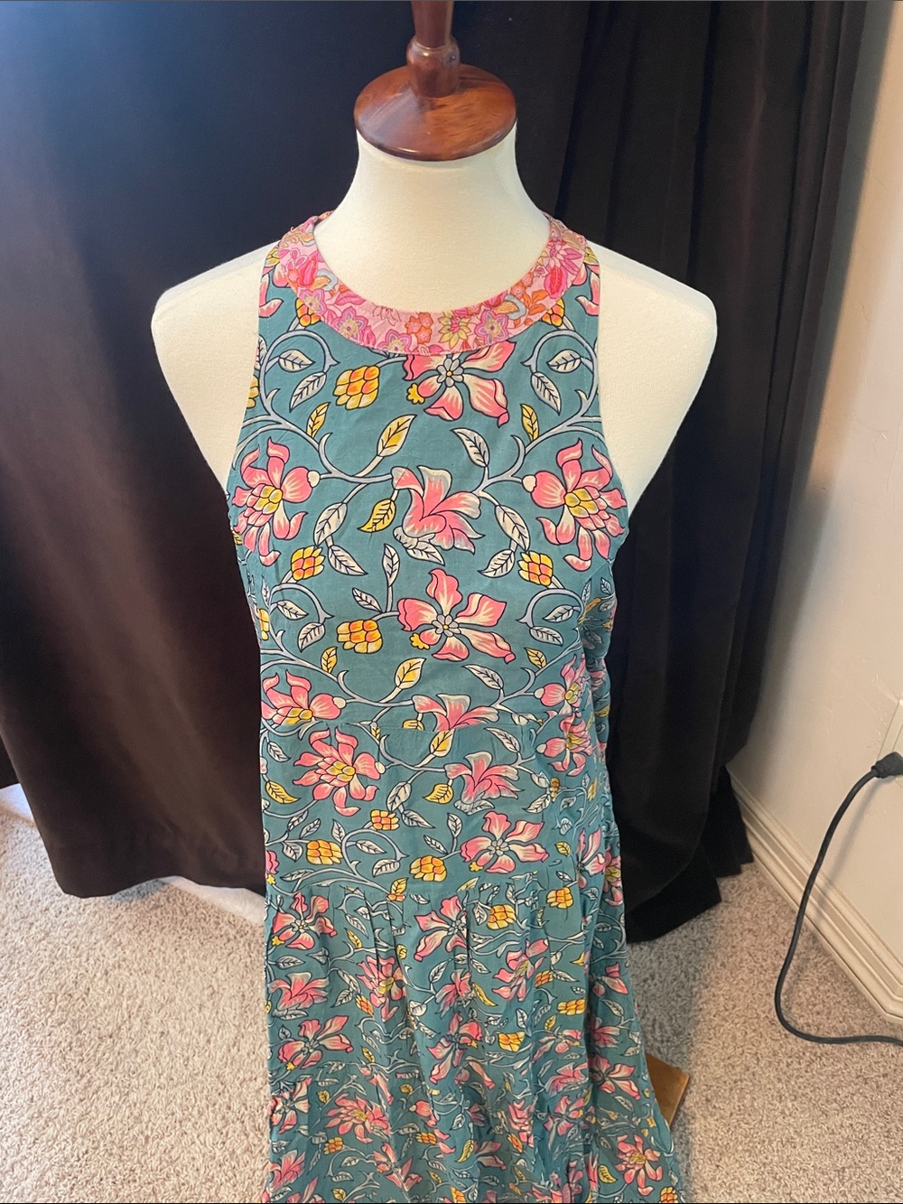 Natural Life brand Floral Halter Maxi Dress in Teal and Pink - Picture 2 of 7